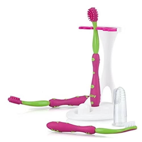 Nuby 4 Stage Oral Care Set System (Pink/Green)