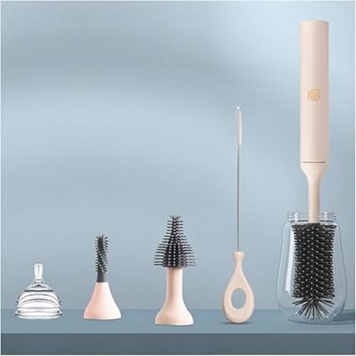 Electric Bottle Brush Cleaner Kit with Rechargeable Baby Bottle Brush Cleaner, Pacifiers Cleaner,Gap Cleaner, Long Straw Brush, Waterproof,Baby Newborn Essentials,Gift for Mothers,Pink