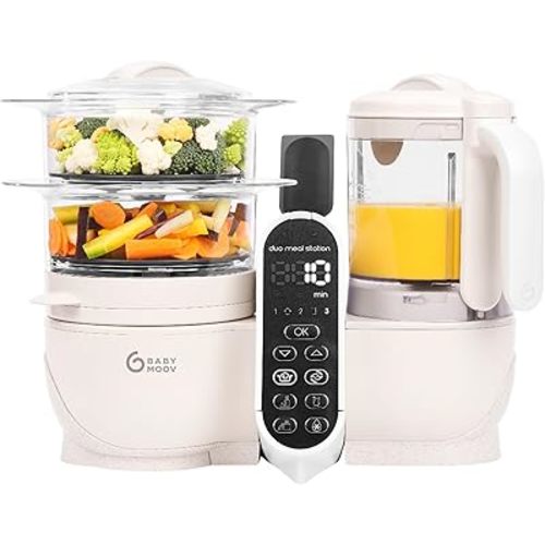 Babymoov Duo Meal Station 6 in 1: Multi-Speed Baby Food Maker Steamer and Puree Blender, Baby Food Processor that warms & defrosts (Nutritionist Approved), Mineral Beige