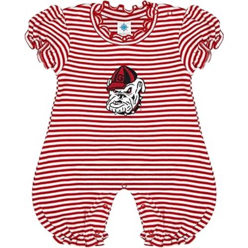 Creative Knitwear College Baby Striped Puff Sleeve Romper - Team Logo, Many Colors, for Girls (Newborn-12 Months)