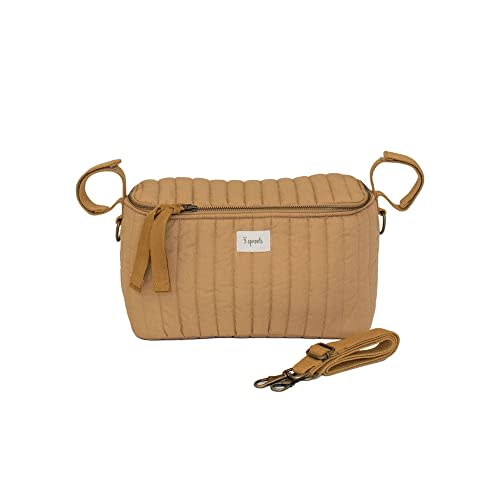 3 Sprouts Universal Quilted Stroller Organizer with Cup Holder and Zip Top - Durable Stroller Caddy Accessory with Storage - Shoulder Strap Converts Organizer to Small Diaper Bag, Mustard
