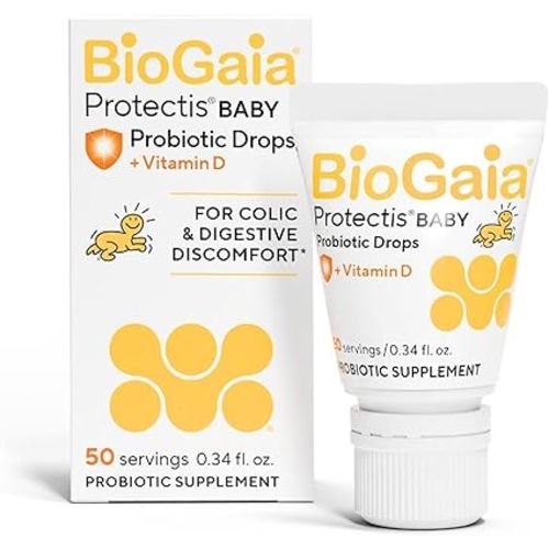 BioGaia Protectis Baby Probiotic Drops | Colic & Gas Relief + Vitamin D | Safe for Newborns | Ease Crying, Fussing, Colic, Gas, Spit-ups & Constipation | No Dairy, Soy & Gluten | 50 Day Supply | 10mL