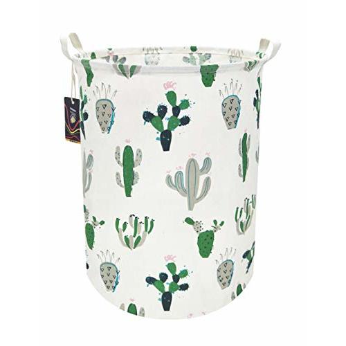 HKEC Green Cactus Laundry Basket,Baby Clothes Hamper for Nursery,Kids Toys Storage Bin,Waterproof Canvas Organizer Basket for Bedroom Decor,Gift Baskets(Green and Gray Cactus)