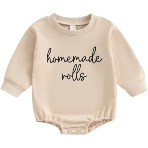 Pudcoco Infant Toddler Baby Boys Girls Thanksgiving Outfit Homemade Rolls Bubble Sweatshirt Romper Bodysuit Fall Clothes