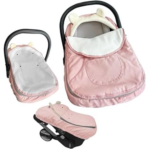 Car Seat Covers for Babies,Winter Baby Car Seat Cover Infant Carseat Covers Canopy,Universal Baby Carrier Cover for Girl Boy Carseat,Newborn Shower Gift-Pink