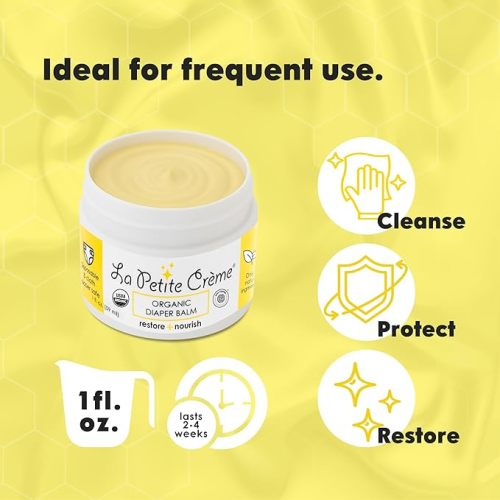 La Petite Creme French Organic Diaper Balm (1 oz) - Healing & Nourishing Diaper Cream - Gentle & Safe Liniment Baby Lotion - USDA Certified Organic - Baby Essentials for Newborn