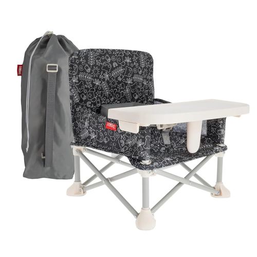 Nuby Pop-Up Booster Seat with Removable Tray - 6+ Months - Portable Booster Seat for Floor Indoor/Outdoor Use - 3-Point Safety Adjustable Straps - Summer Travel Essentials - Black and White