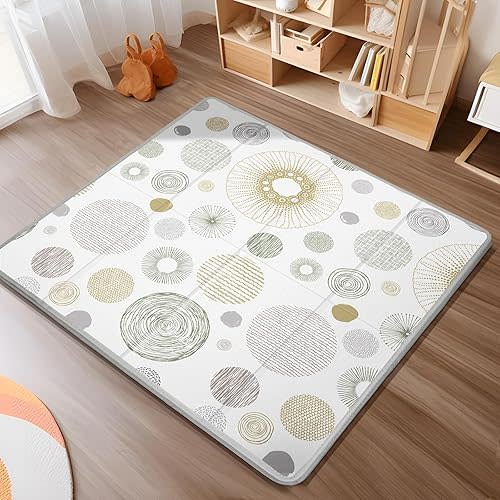 Foldable Baby Play Mat, PIGLOG Waterproof Playmats for Babies and Toddlers Kids, Safe Foam Playmat for Tummy Time, 50x50 Playpen Mat, Reversible Portable Baby Floor Mat for Infant, Toddler, Circle
