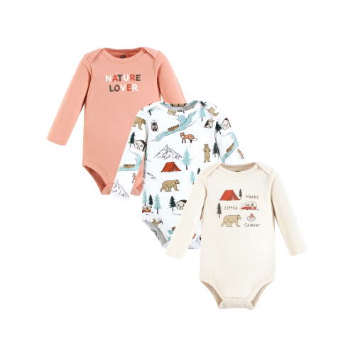 Hudson Baby Cotton Long-Sleeve Bodysuits, 3- Pack, Newborn- 24 Months