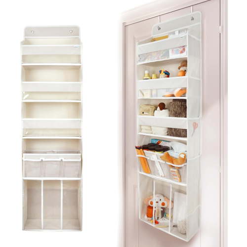 fhxbjoi Door Hanging Storage Organizer with 3 Bins 1 Movable Baby Diaper Caddy 1 Large capacity diaper stacking storage Organizer 10 Side Pockets Bedroom Door Storage for Nursery Baby Es