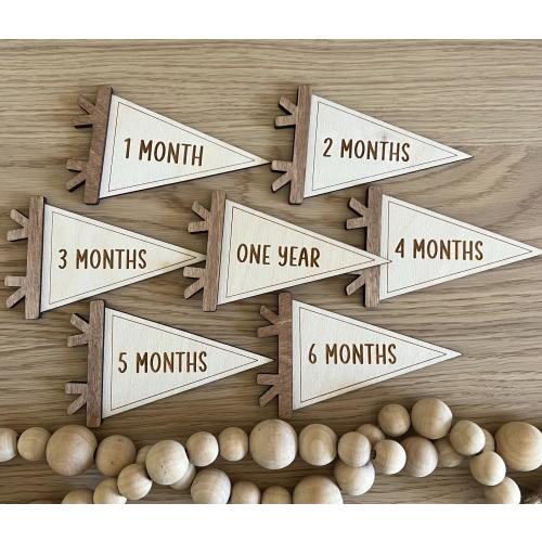 Monthly milestone pennant flag baby photo prop baby milestone cards retro wooden monthly milestones baby shower gift sports pennant