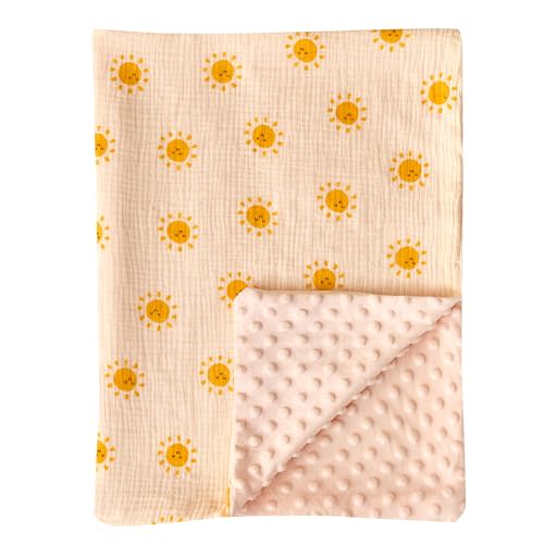Lotus Karen Baby Blankets for Boys Girls-Soft Nursery Minky Blankets with Sun Cotton Front and Dotted Fleece Backing-Printed Bed Throws Newborn 30 x 40 Inch