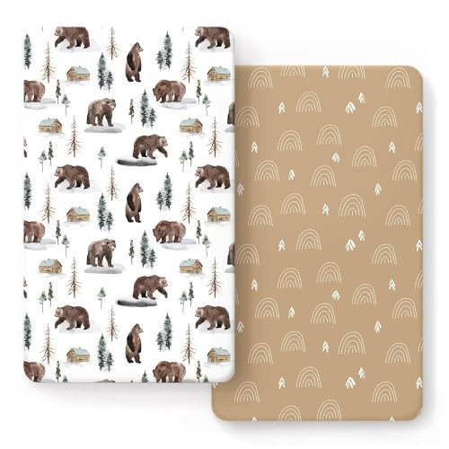 GRSSDER Stretchy Crib Sheets 2 Pack for Baby, Ultra Soft Jersey Knit Crib Fitted Sheets with Deep Pocket, Universal Fits All Standard Crib Mattress Pads Safe and Snug, Jungle Bear/Rainbow