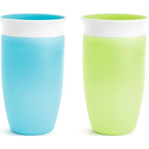 Munchkin Sippy Cups for Toddlers 1-3, Spill Proof Miracle 360 Cup, 10 Ounce, 2 Pack, Green/Blue