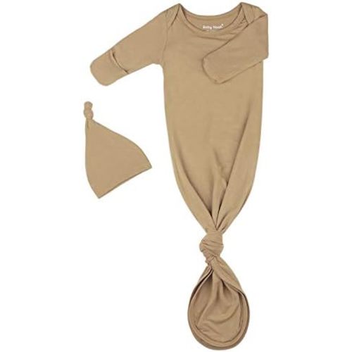 Newborn Baby Knotted Gown, Super Soft Silky Infant Long Sleeve Sleeper for Baby Girl and Boy Sleeping Bag with Hat