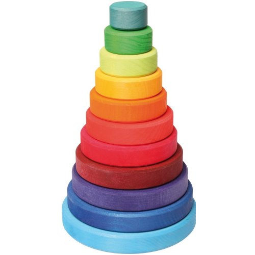 Grimm's Large Wooden Conical Stacking Tower, 11-Piece Rainbow Colored Stack
