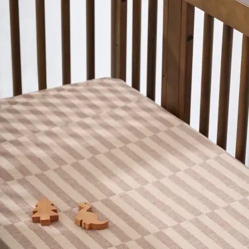 Color: Cocoa Stripe Babyletto Crib Sheet in GOTS Certified Organic Muslin Cotton