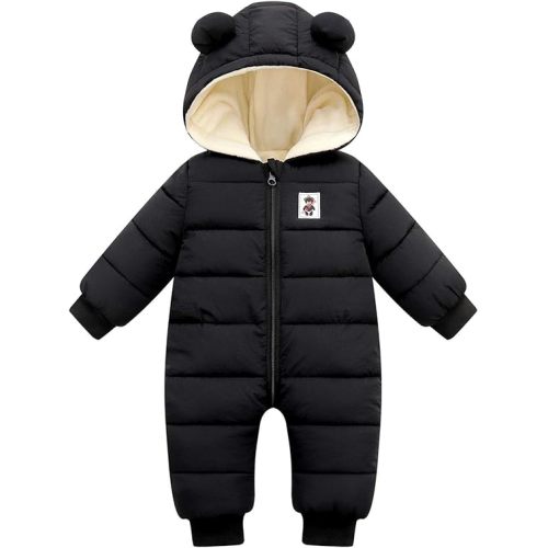 Happy Cherry Baby Snowsuit Winter Coat Warm Hoodie Romper Puffer Jacket - 0-6 Months - Black