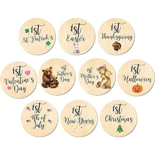 My First Holiday Milestone Cards, Baby Milestone Holiday Wood Discs Marker, Wood Milestone Card, Baby Milestones, Photo Prop(Holiday)
