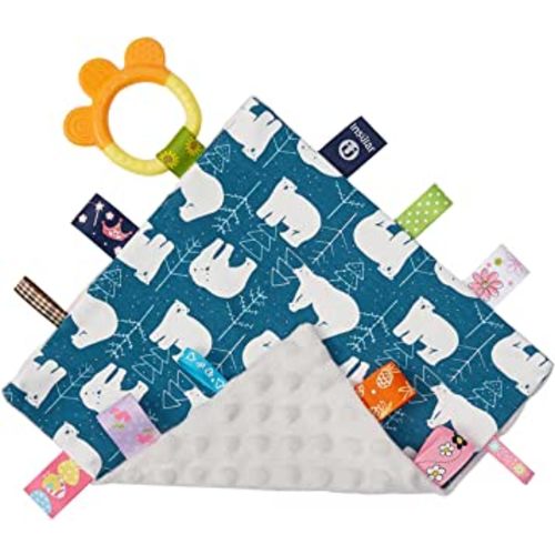 Loveys Minky Dot Security Blanket with Taggy Sensory Features - Soft, Soothing Plush Blanket for 3-12 Months Babies, 10 x 10 inches