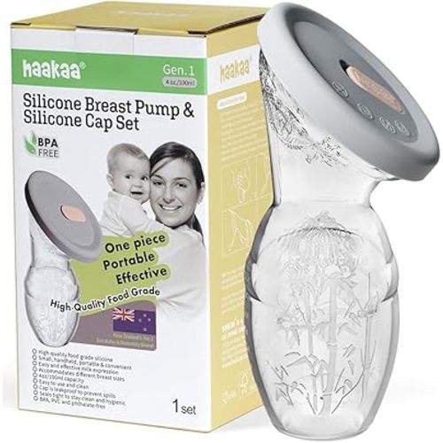 haakaa 100 ml Silicone Breast Pump with Lid, Transparent Manual Breast Pump, Healthy and Harmless, Save Every Drop of Breast Milk