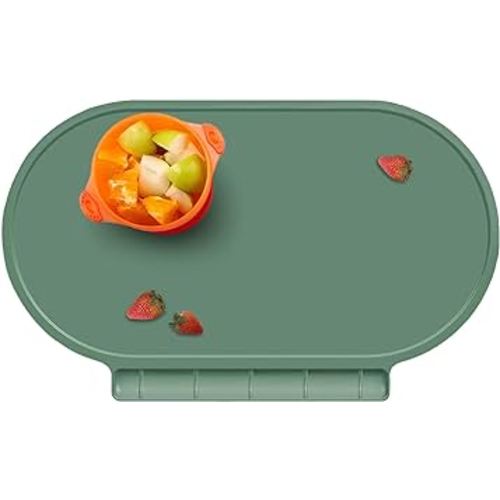 Placemat for Baby, Silicone Baby Toddlers Non-Slip Tablemats Stain Resistant Anti-Skid Reusable Dishwasher Safe Table Mats (Oxford Green)