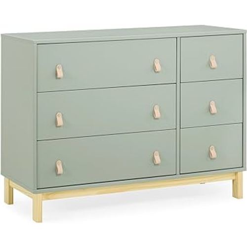 Delta Children babyGap Legacy 6 Drawer Dresser with Leather Pulls and Interlocking Drawers - Greenguard Gold Certified, Sage Green w/Natural