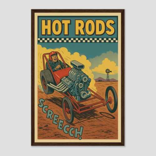 Hot Rods Racing Poster Vintage Nursery Print Race Wall Decor Retro Motorsport Poster Classic Car Racing Gift Boy Room Decor Poster