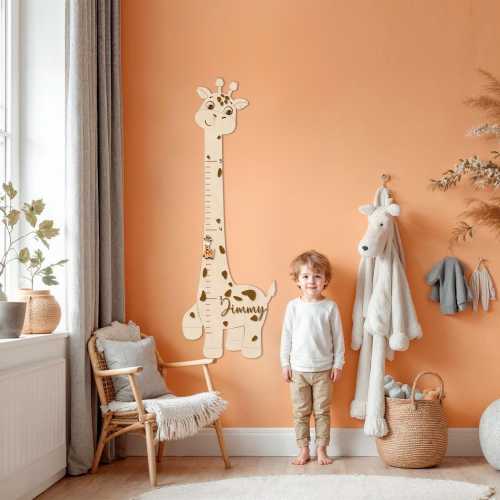 Personalized Wooden Giraffe Growth Chart for Kids, Custom Name Height Ruler for Boys and Girls, Birthday Gift For Boys, Baby Shower Gifts