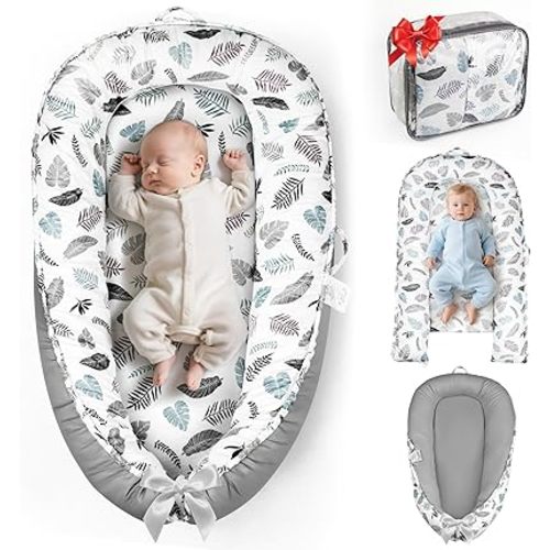 Baby Lounger Pillow for Newborn 0-24 Months, Baby Nest Breathable Cotton for Newborn, Babies Newborn Essentials Gifts, Breathable Portable Infant Lounnger for Travel and Home(Feather)