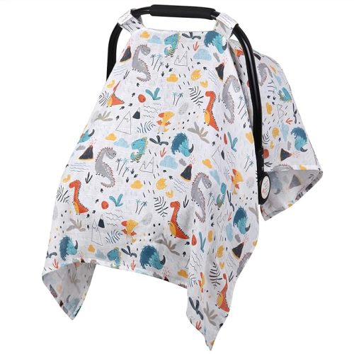 Baby Car Seat Cover Infant Carseat Canopy, Metplus Cotton Muslin Carrier Covers, Summer Stroller Canopie - Extra Wide Universal Fit, Lightweight Breathable Soft for Newborn Boy Girl (Oranges)
