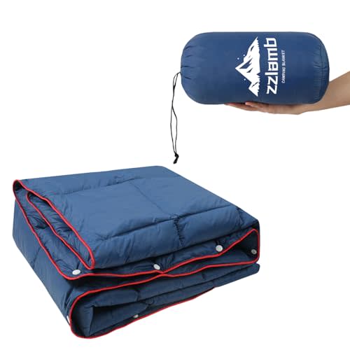 zzlamb Puffy Camping Blanket Down Alternative Small Size for Kid, Lightweight Water-Repellent Throw Blanket Compact, Portable Quilt Couch Travel Beach Picnic Hammock Backpacking, Royal Blue 39''x55''