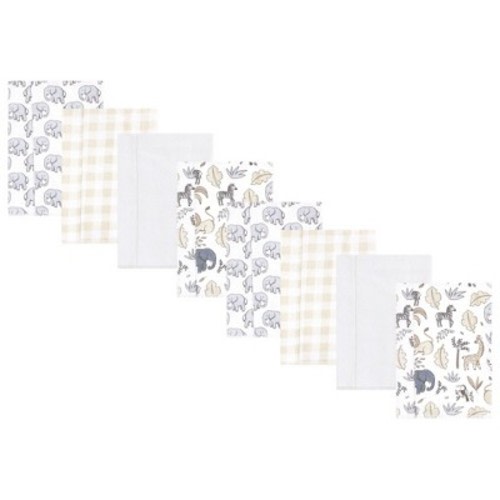 Hudson Baby Boys and Girls Cotton Poly Flannel Burp Cloths 8-Pack, Neutral Safari, One Size