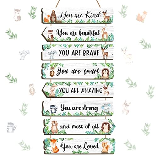 Inspirational Girl Room Decor Aesthetic Art Wall Hanging Sign Inspiring Colorful Rainbow Wooden Decoration for Kids Teens Toddler Boy Baby Bedroom Nursery Dorm Decor, 6-12 Years Old (Woodland Animal)