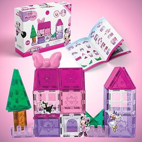 Tytan Official Disney Junior Minnie Mouse Magnetic Tile Set – 42-Piece STEAM Toy Featuring Magnetic Minnie Bow, Vibrant Tiles, Reusable Disney Stickers & More!