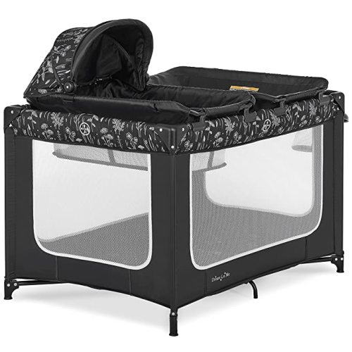 Dream On Me Emily Rose Deluxe Playard in Black and White with Infant Bassinet and Changing Tray, Lightweight Portable and Convertible Playard for Baby, Breathable Mesh Sides and Soft Fabric - Black & White