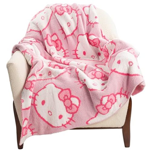 Jay Franco Hello Kitty Feather Knit Fluffy Throw Blanket - Pink Fuzzy Blanket Measures 50 x 60 Inch - Super Soft Lightweight Bedding