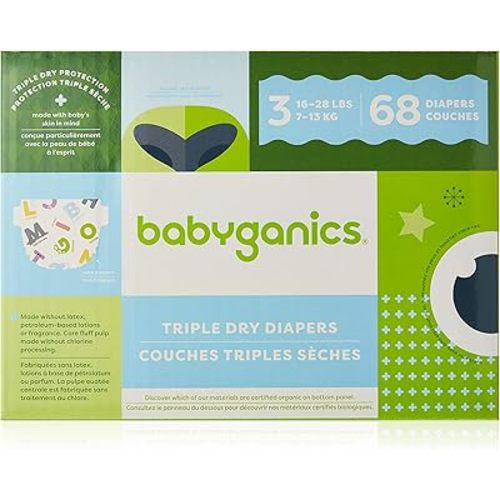 Babyganics Diapers, Size 3, 68 ct, Babyganics Ultra Absorbent Diapers