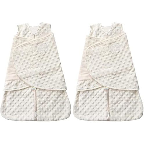 HALO Sleepsack Swaddle, 3-Way Adjustable Swaddle Blanket, TOG 3.0, Velboa Plush Dots, Cream, Newborn, 0-3 Months (Pack of 2)