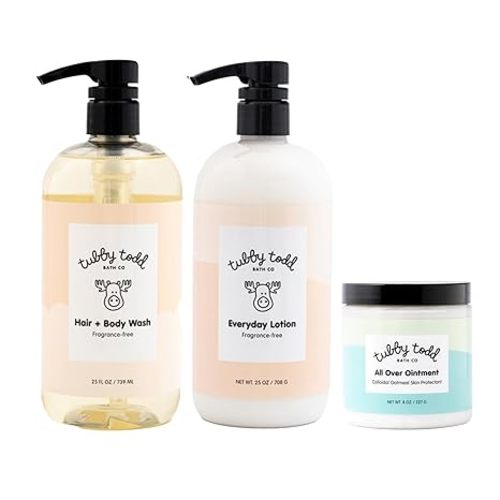 TUBBY TODD 3-Step Baby Bath & Skincare Routine - The Regulars Bundle - 8.5oz Baby Shampoo and Body Wash, 8.5oz Everyday Lotion & 3.5oz All Over Ointment - Fragrance-Free