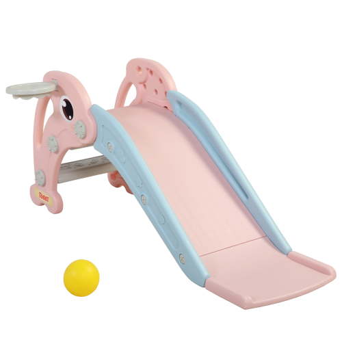Kids-gift! Kids 3 in 1 Slide with Basketball Hoop, Toddler Slide Freestanding Playset Indoor & Outdoor Baby Playground Climber Toy Playset, Prolong Slipping Slope, Easy to Set Up(Pink)