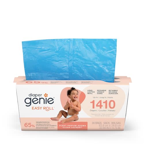 Diaper Genie Easy Roll Refill | 30 Clean Laundry Scent Bags | 65% PCR Film | Fits Platinum, Signature & Deluxe