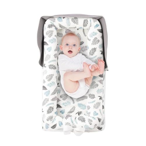 Portable Baby Lounger, Soft Baby Nest Cover Breathable Cotton Fabric, Adjustable Infant Lounger for Baby, Adjustable Size and Strong Zipper, Extended Space for Newborn 0-24 Months, Leaf