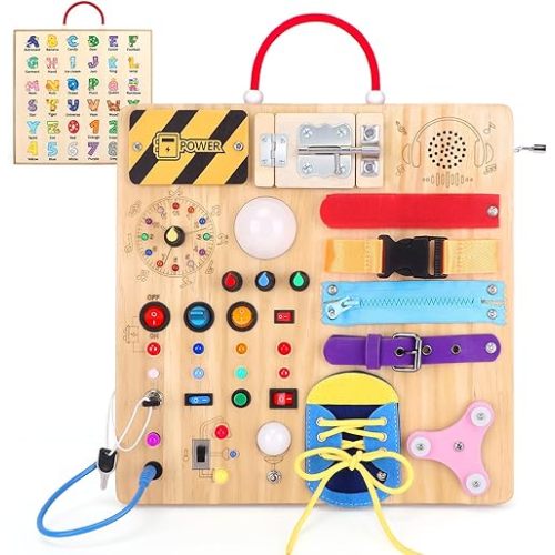 Wooden Busy Board Plus V3, Montessori Toys for 1-3 Years Old