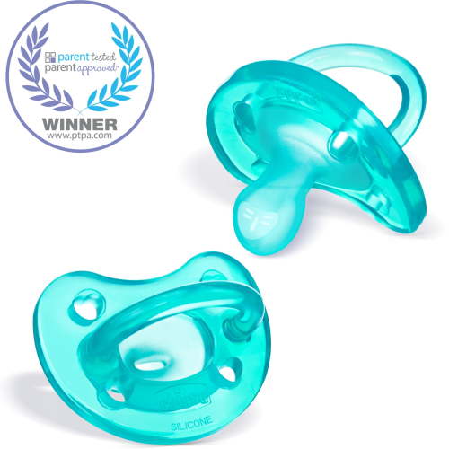 Chicco PhysioForma® Orthodontic One-Piece Silicone Pacifier, 2-Pack, 0-6m - Teal, New