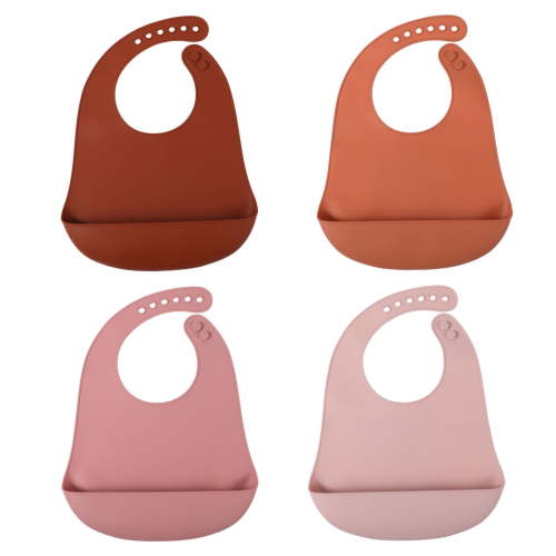 Hengguang Silicone Baby Bibs, Waterproof with Food Catcher Pocket, Adjustable Unisex, 4 Pack