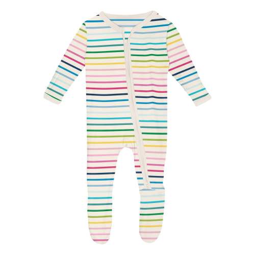 Print Footie with 2 Way Zipper in Happy Stripe