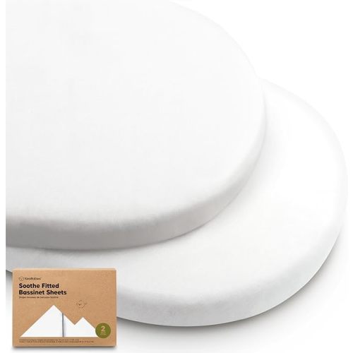 2-Pack Organic Bassinet Sheets for Girls, Boys - 100% Cotton Bassinet Mattress Sheets Compatible with Halo Bassinest Swivel Sleeper, Graco, Baby Delight, Chicco, Fitted Bassinet Sheets (Soft White)