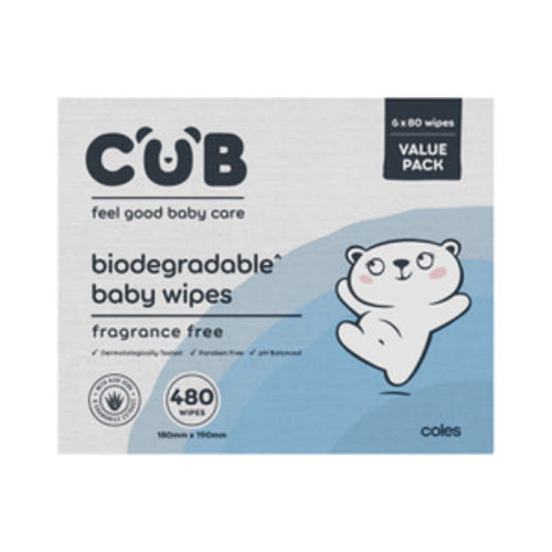 CUB Biodegradable Fragrance Free Baby Wipes | 480 pack
