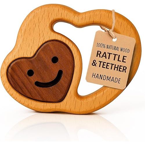 Baby Essentials – Wooden Teething Toy for 3–6 Months | Natural Baby Rattle | Safe Toys for Newborns